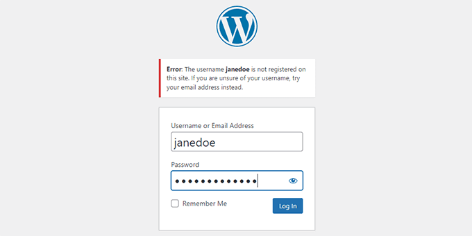 登录错误 用户名未在网站上注册