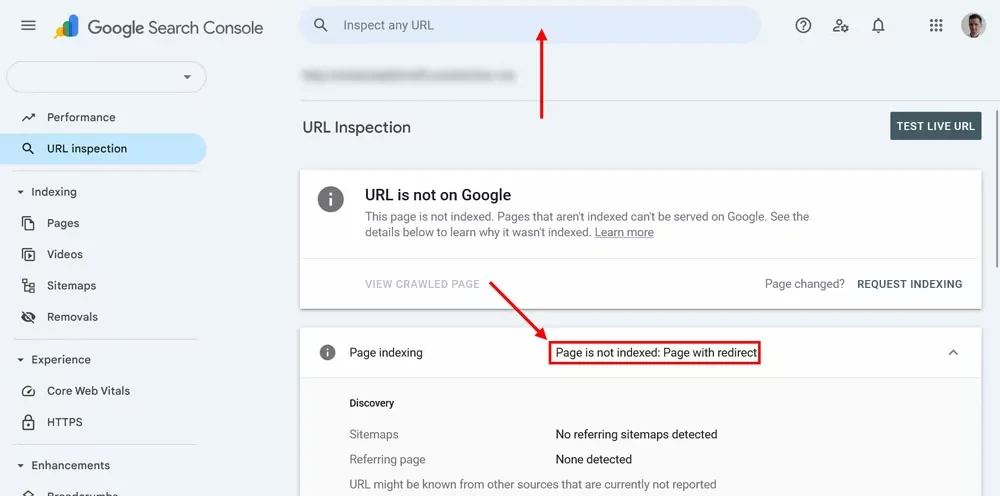 在 Google Search Console 中检查重定向的页面