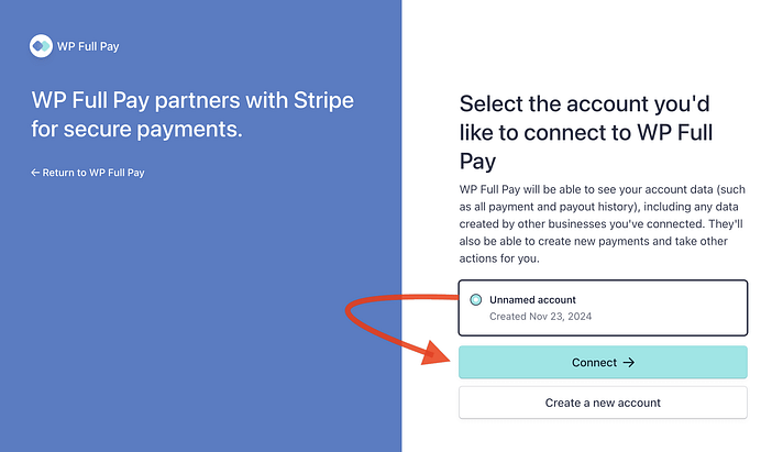 连接现有的 Stripe 账户。