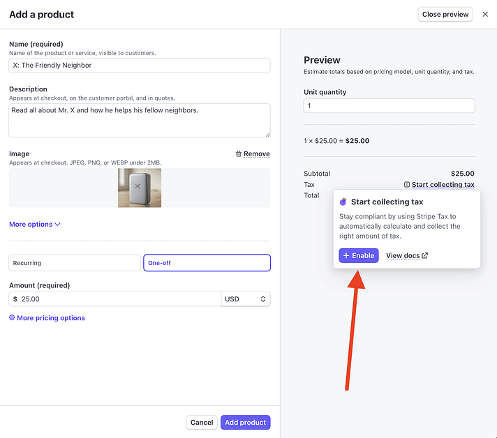 在 Stripe 中添加产品表单。