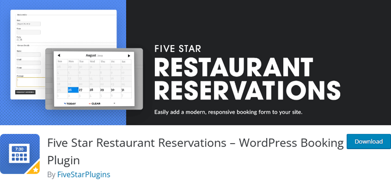 五星级 WordPress 餐厅预订插件
