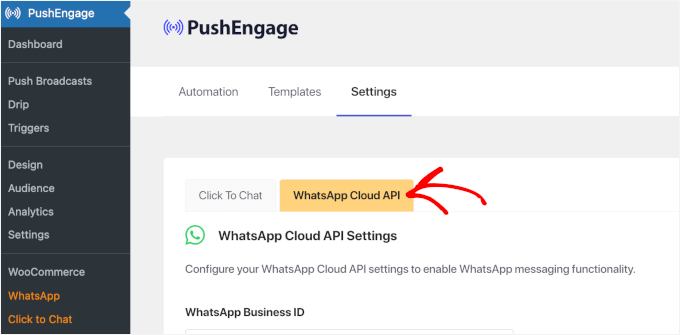 WA Cloud API 选项卡