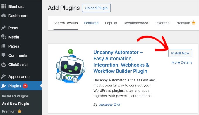 安装 Uncanny Automator 免费插件