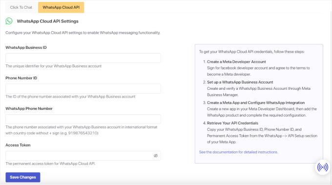填写 WhatsApp Cloud API 详细信息