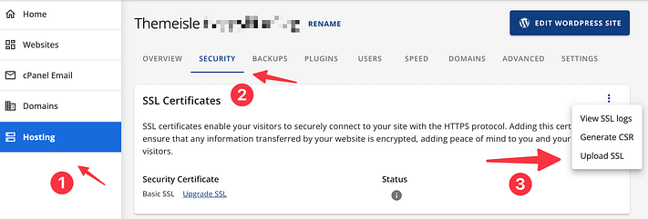 Bluehost 上传 SSL