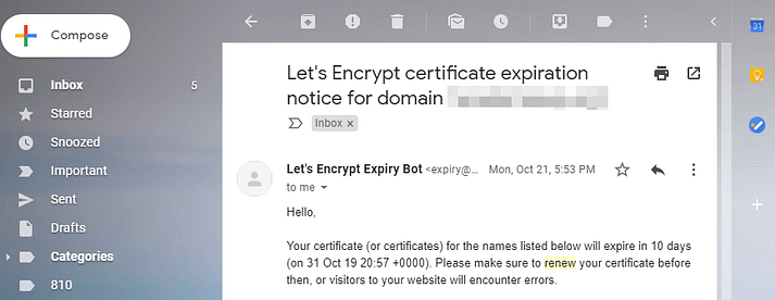 SSL 续订通知。