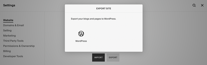 选择 WordPress 以从 Squarespace 导出内容