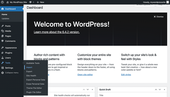 WordPress 工具菜单