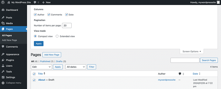 WordPress 屏幕选项