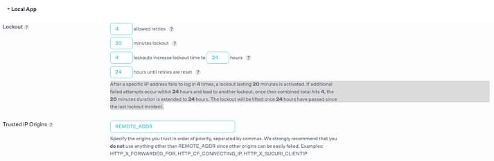 本地应用程序框和锁定设置选项的图像