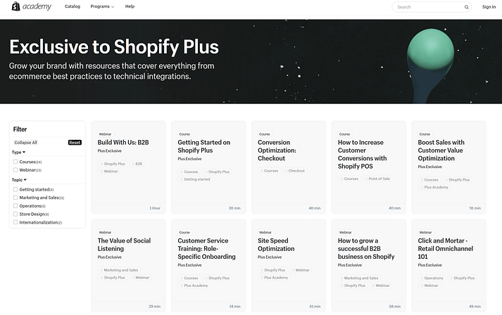 面向 Shopify Plus 用户的 Shopify Academy 课程