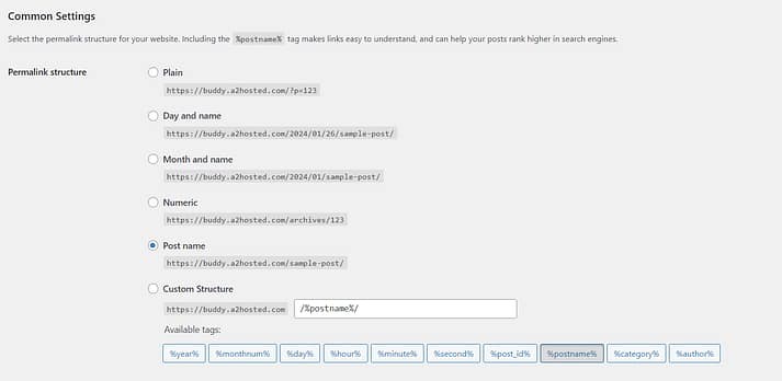 WordPress 中的永久链接设置