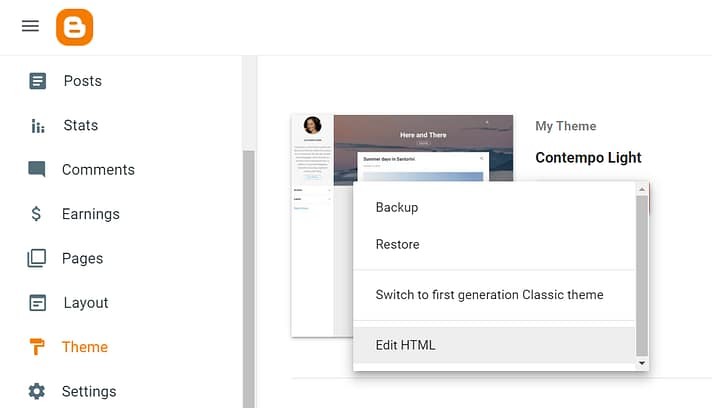 Blogger 中的修改 HTML 选项