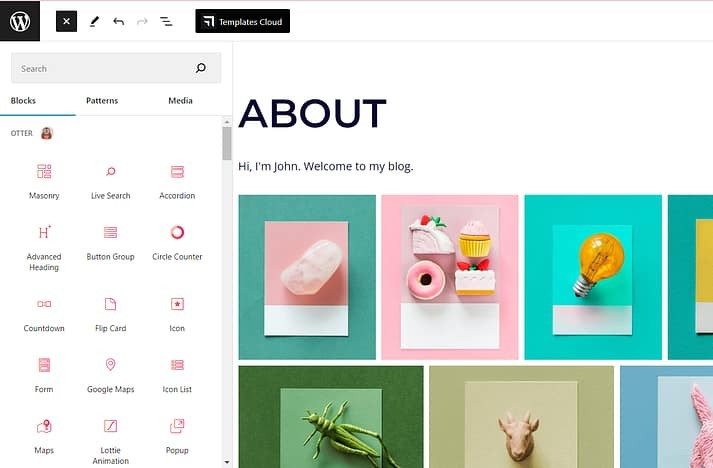 WordPress 块编辑器中的水獭块