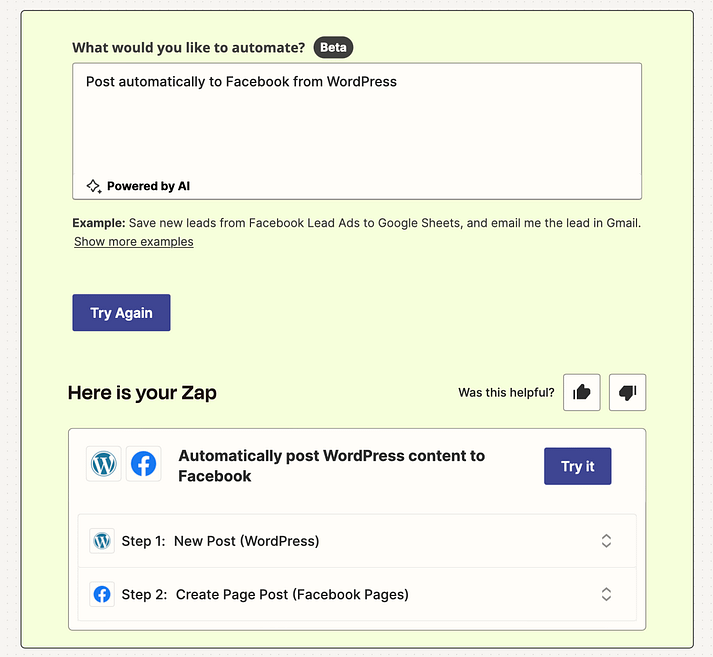 使用 Zapier 从 WordPress 自动发布到 Facebook。