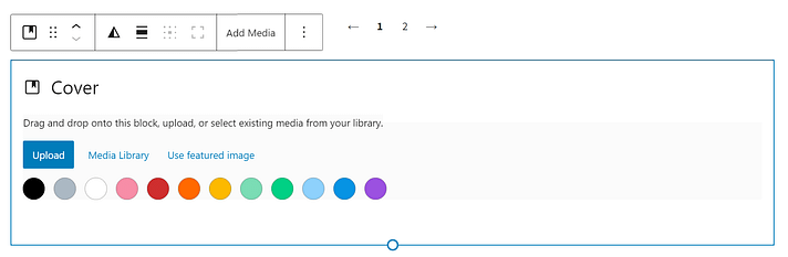 在 WordPress 中添加封面块。