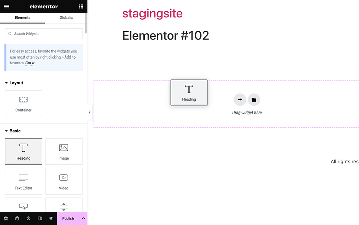 关于如何拖放小部件的 Elementor 教程。