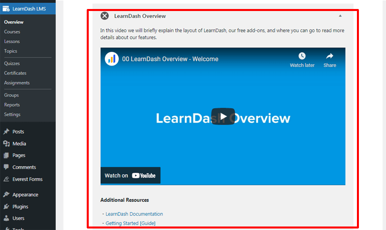 LearnDash 视频和文档