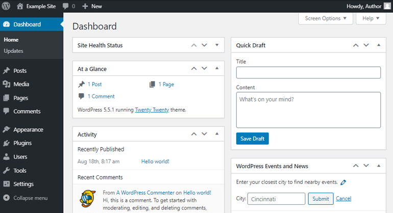 WordPress 仪表板