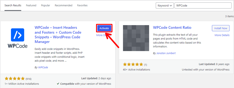 激活 WPCode
