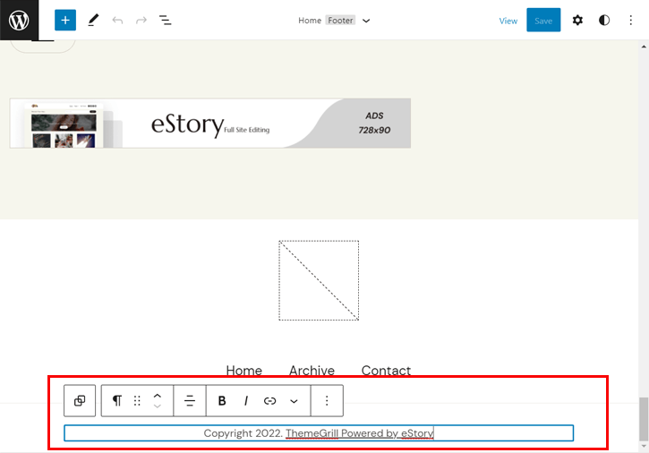 使用 eStory 从 WordPress 页脚中删除主题名称