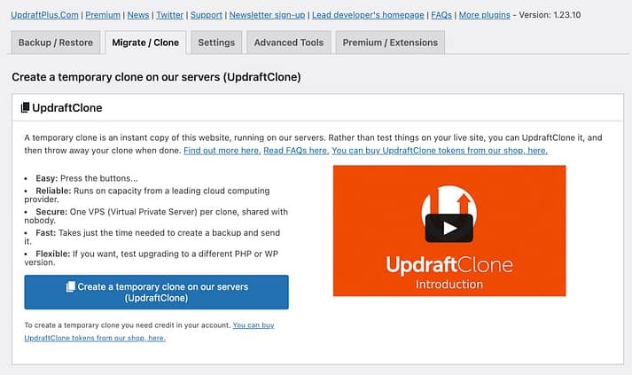 在 UpdraftPlus 中迁移和克隆。