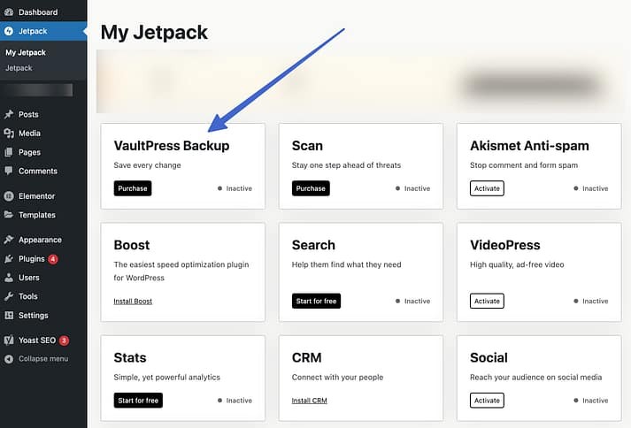 我的 Jetpack 页面并在比较 UpdraftPlus 时找到 VaultPress 备份功能 vs Jetpack。