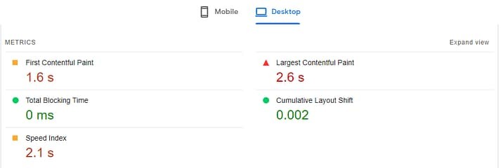 使用 WP Optimize 进行核心 Web Vitals 评分。