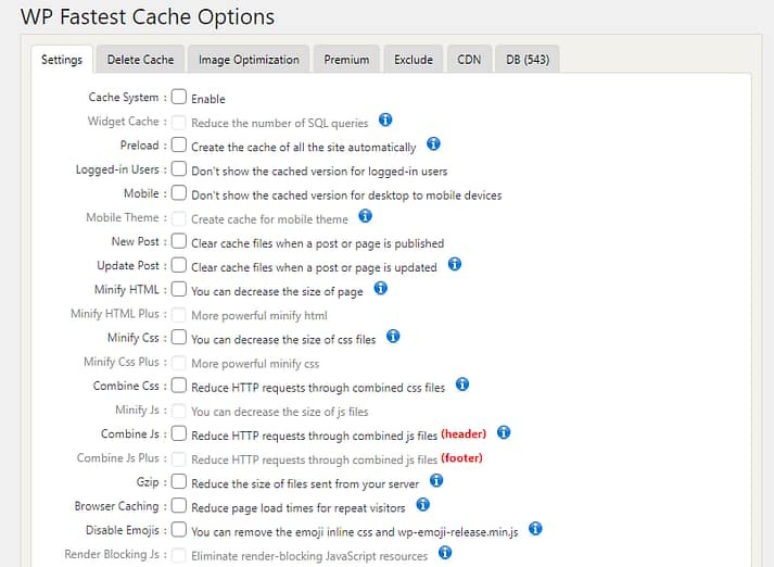 比较 WP Optimize 与 WP Fastest Cache 之间的选项。