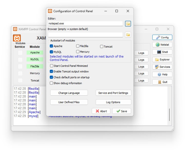 XAMPP 用户界面