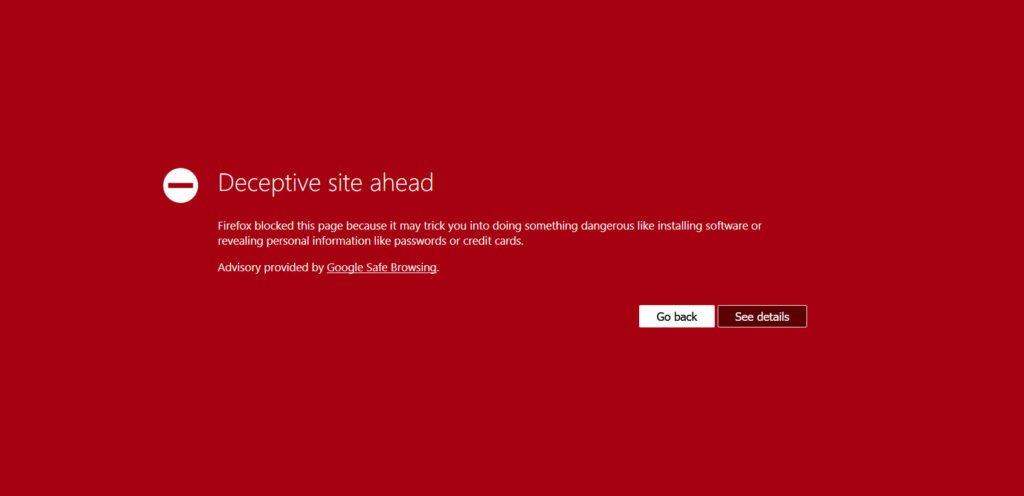 欺骗性网站前方浏览器警告