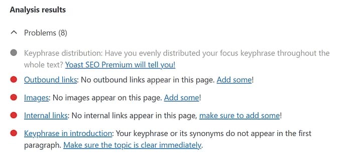 Yoast 关键字优化分数。