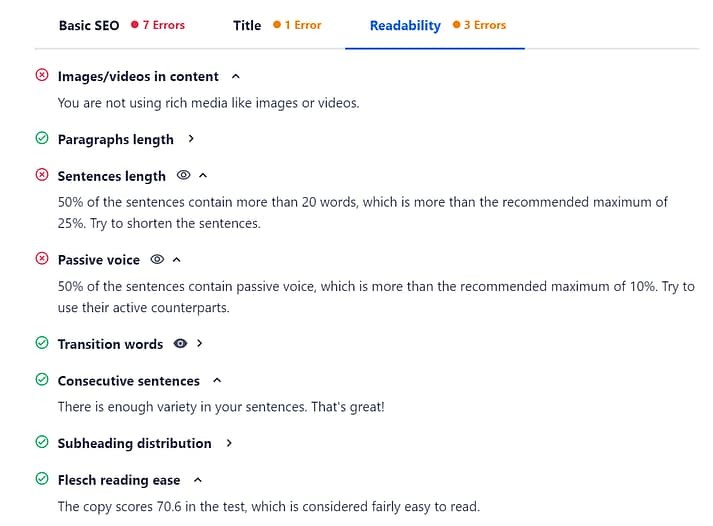 多合一 SEO 可读性分数。