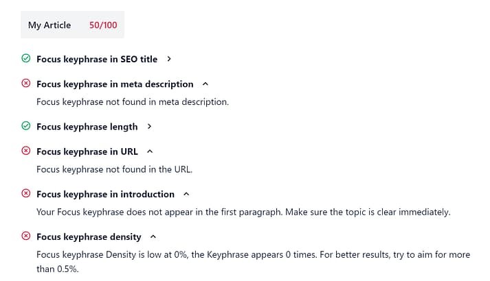 多合一 SEO 关键字优化分数。