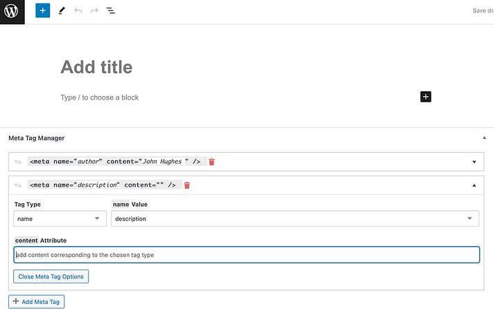 如何为单个帖子添加元标记。