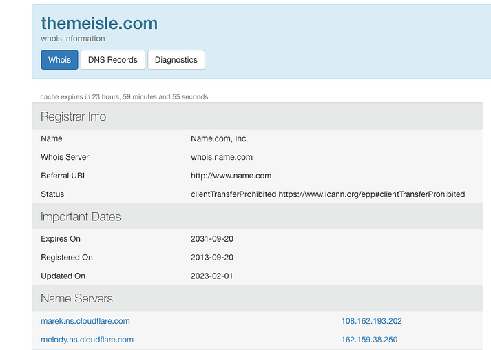 使用 who.is 工具检查域名到期日期。