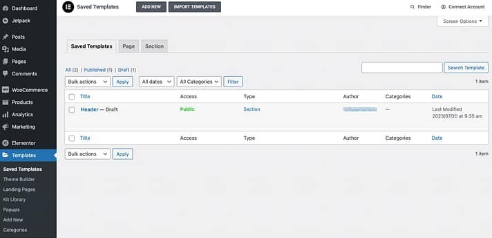 你好，Elementor 主题评测：模板。