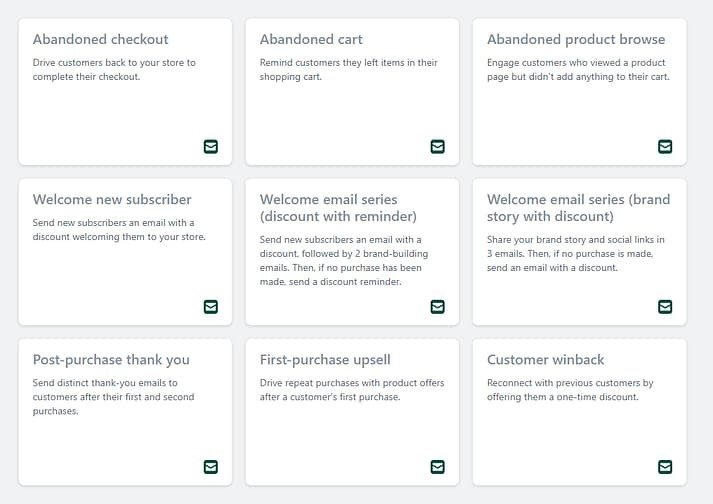 Shopify 自动化选项。