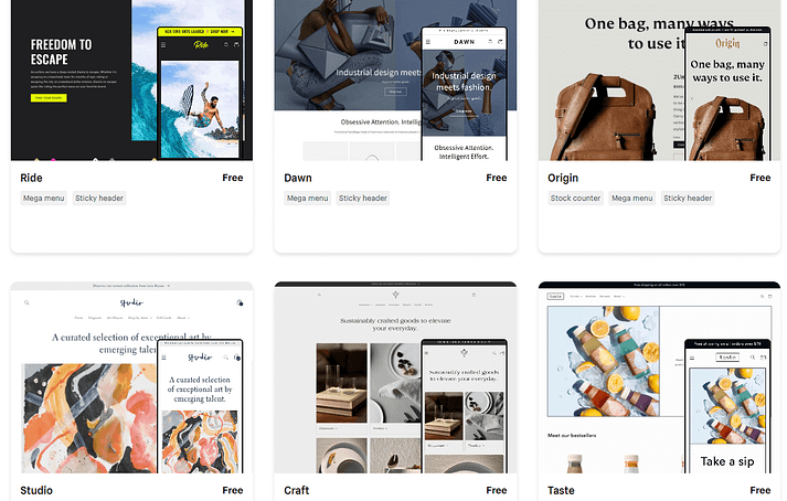 Shopify 的免费主题，比如 Shopify 和 WooCommerce 的对比。