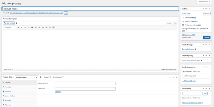 WooCommerce 产品设置。