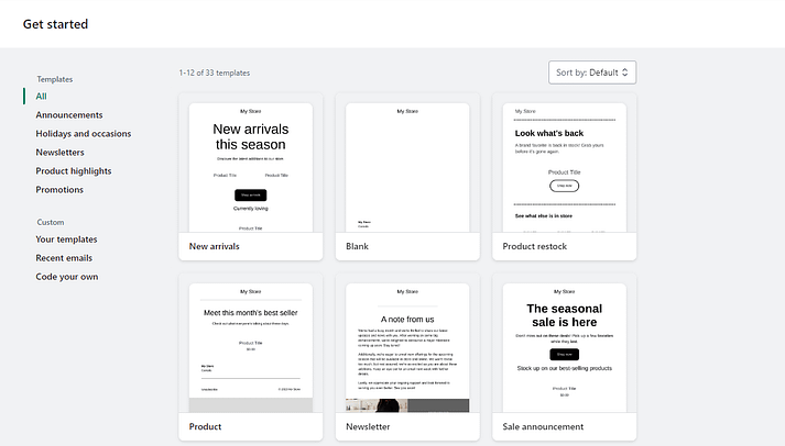 Shopify 邮件模板。