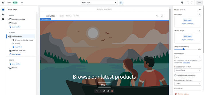 Shopify 主题编辑器。