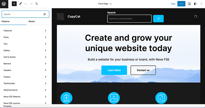 在网站编辑器中自定义Neve FSE。