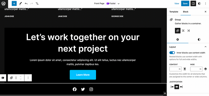 创建一个带有块主题的WordPress版权页脚。