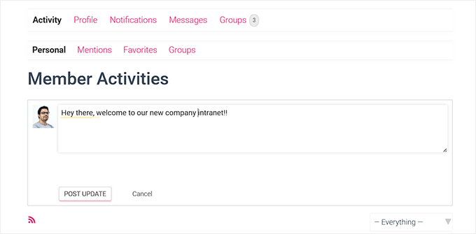 在BuddyPress的活动页面发布消息