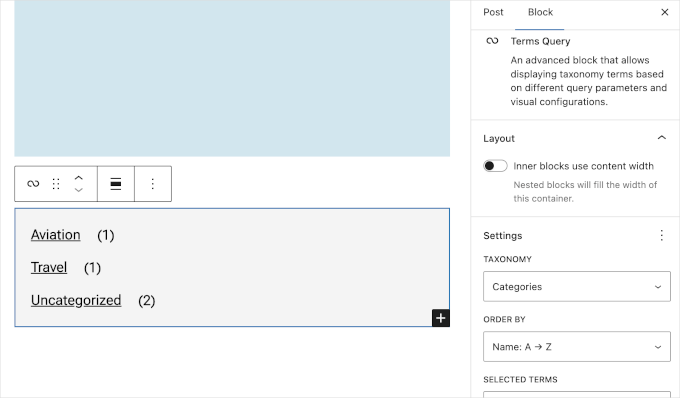 术语查询块显示类别