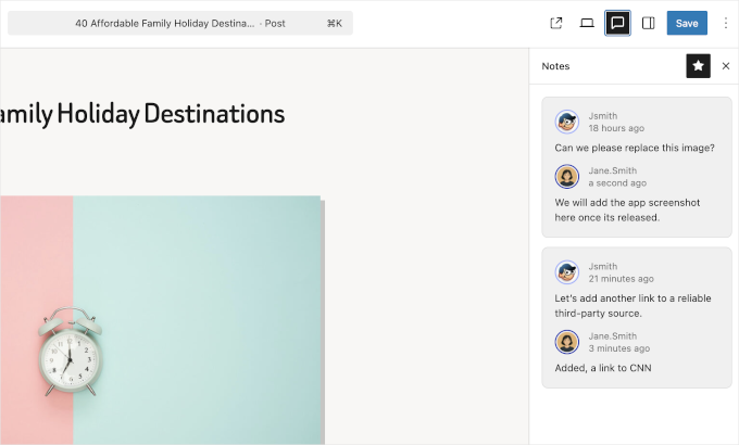 查看笔记面板侧边栏中的所有笔记
