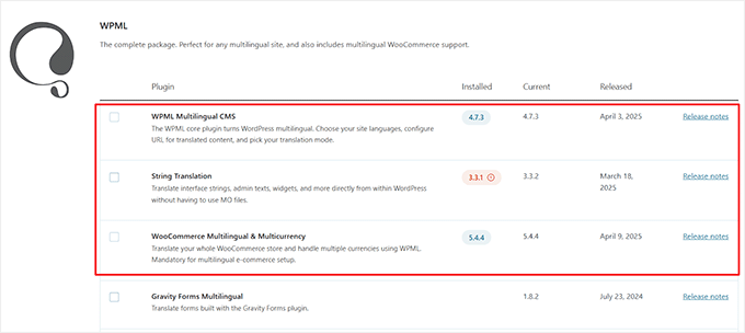 Install the WPML plugin and its extensions 安装WPML插件及其扩展