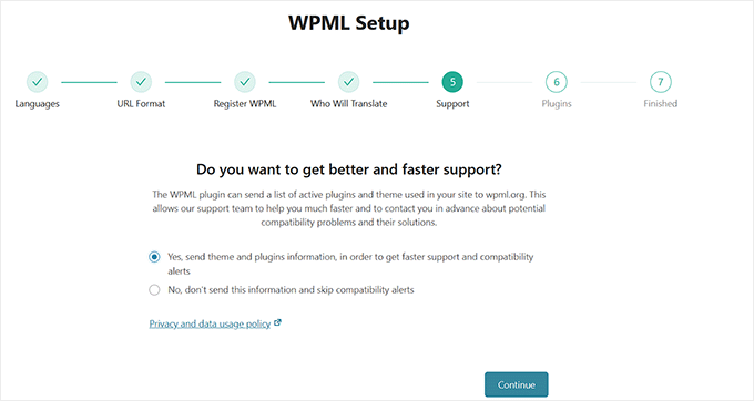 Select if you want to share your plugins and theme info with WPML 选择是否想与WPML共享插件和主题信息
