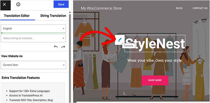 Click the pencil icon to start translating the string 点击铅笔图标开始翻译字符串